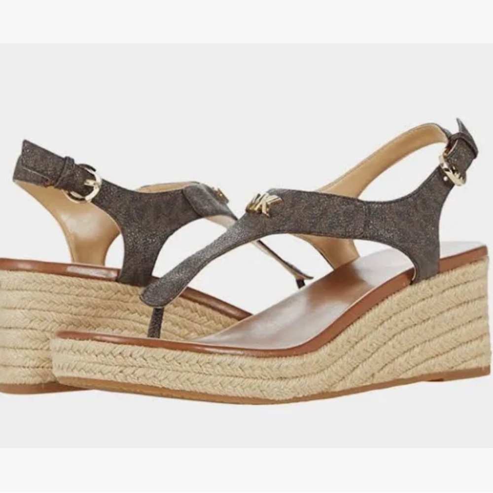 New With Tags! Michael Kors Brown Wedge Laney Sandals with Adjustable Strap